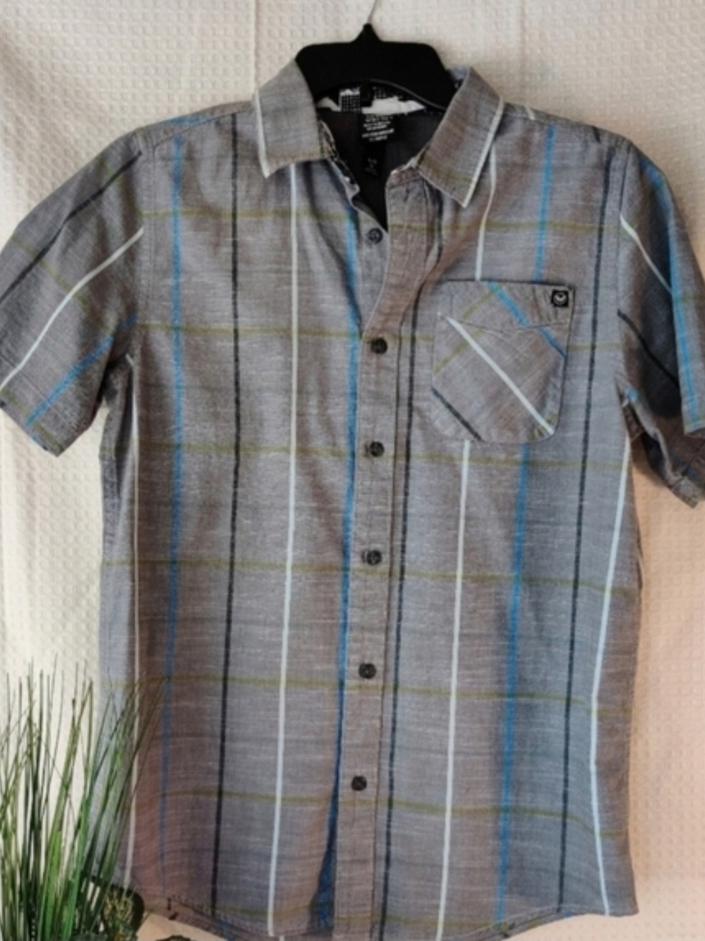 Shaun White Button Shirt, Gray plaid Boys XL16